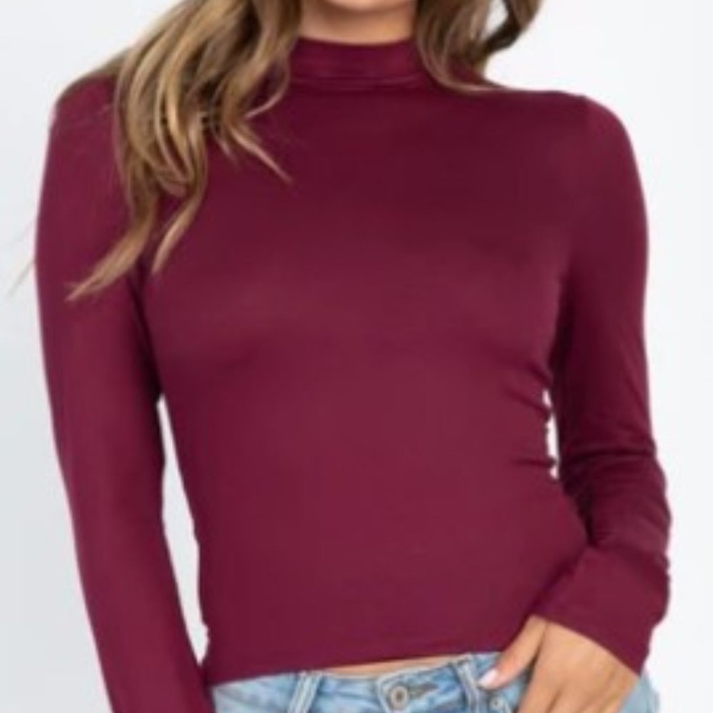 Maroon Mock Neck Long Sleeve